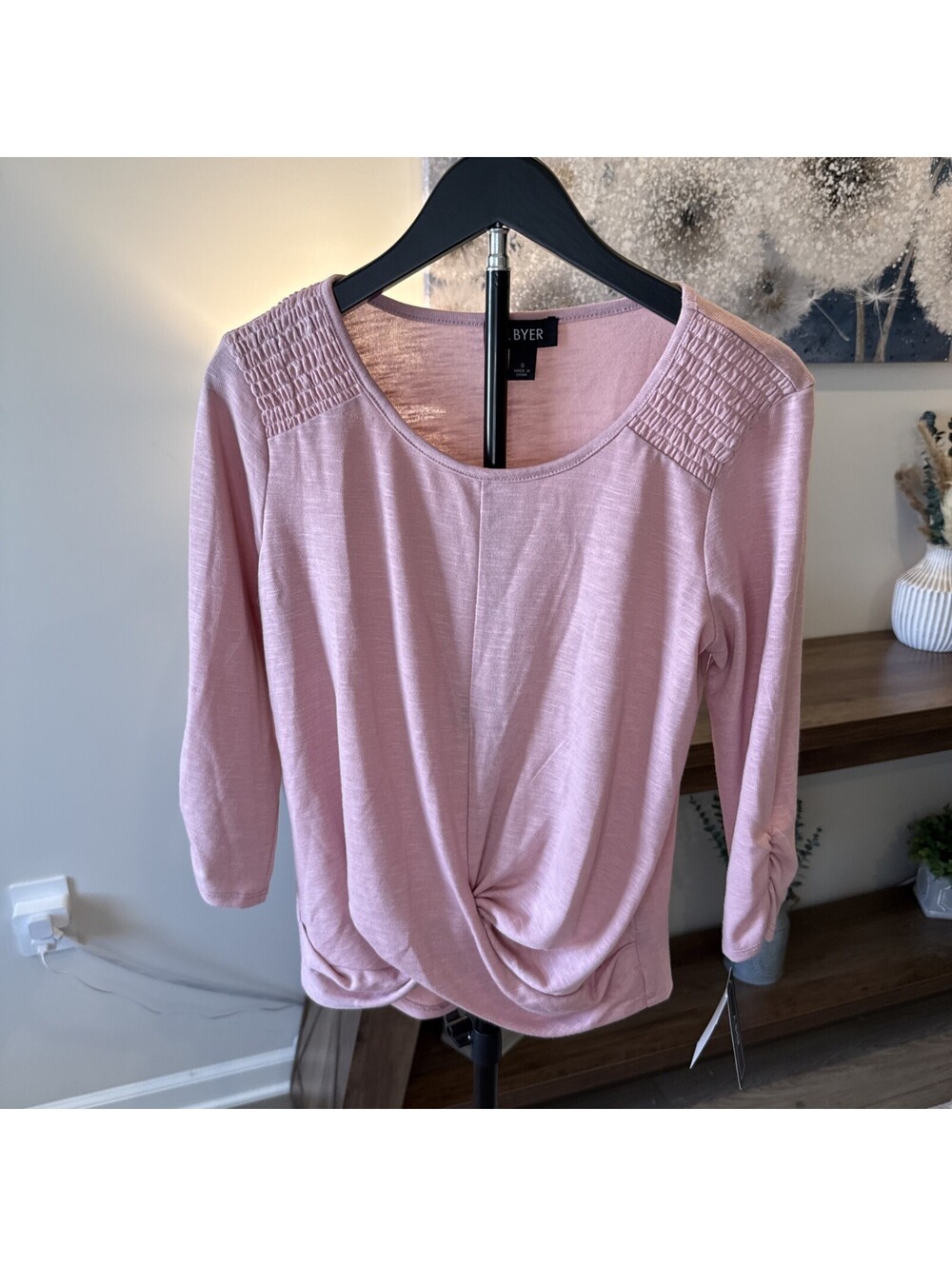 A. Byer Pink Twist Front 3/4 Length Sleeve Top Size S